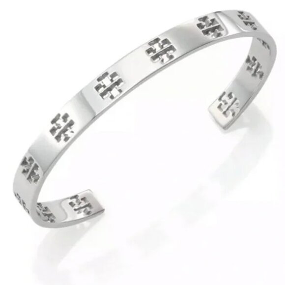 Tory Burch Jewelry - Tory Burch T- Pierced Logo Cuff in Metallic SILVER